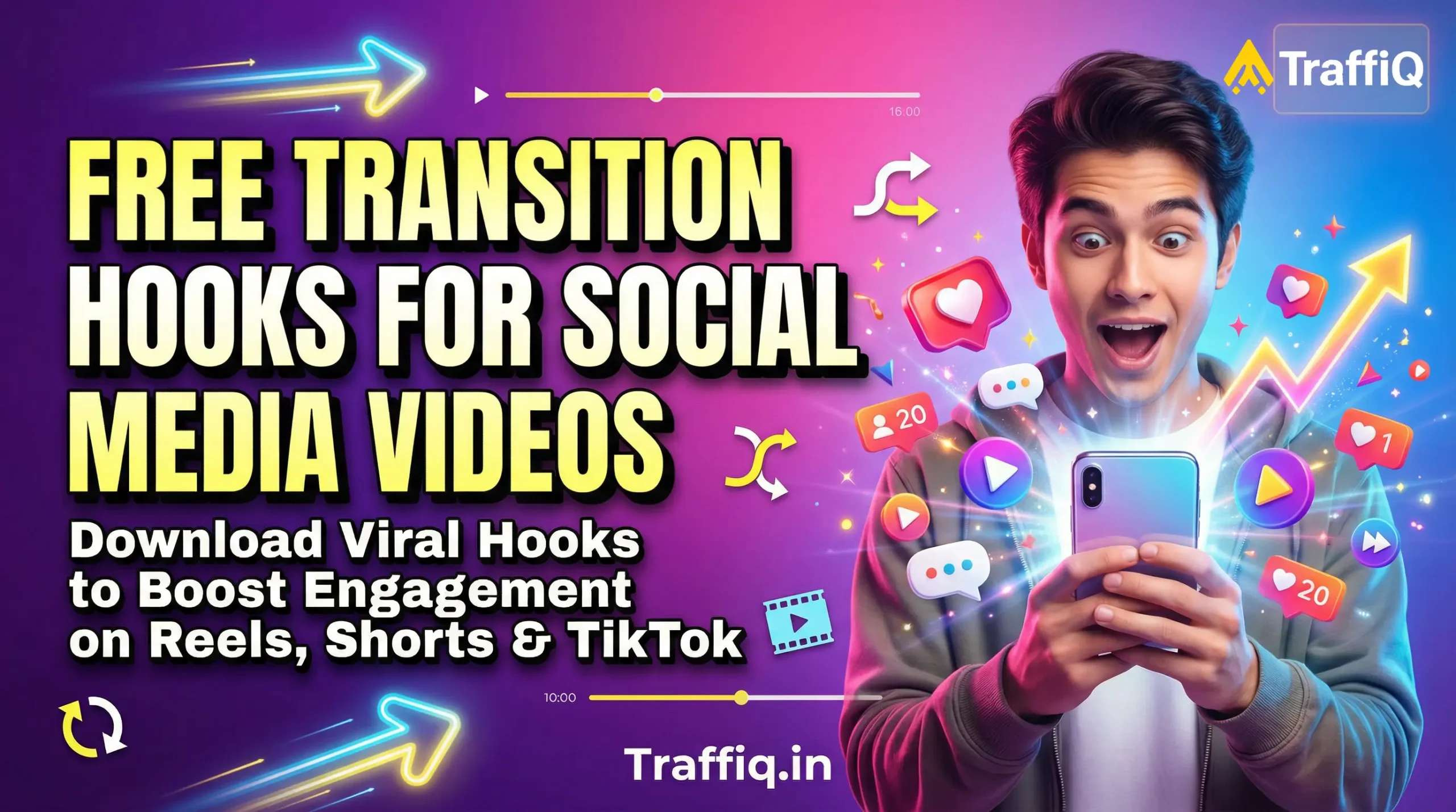 Free transition hooks for social media videos in 2026 to boost engagement on Instagram Reels, TikTok and YouTube Shorts.