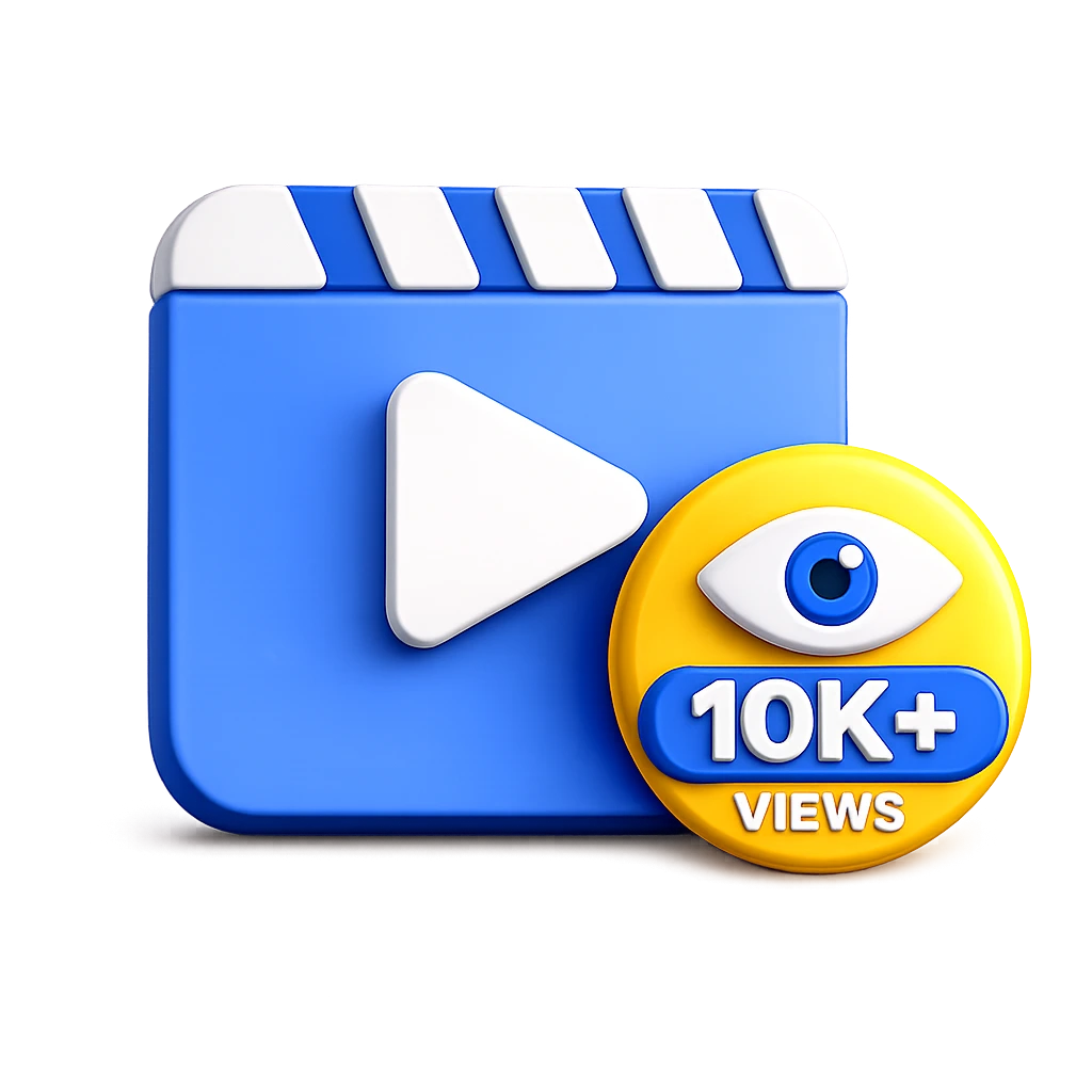 Facebook reel and video views increase icon with play button and 10K views badge